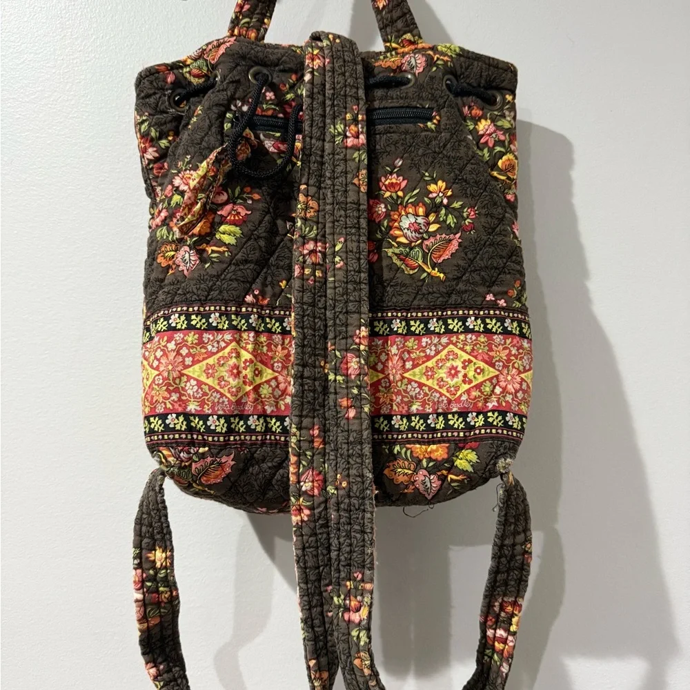 Vera Bradley Chocolate Drawstring Backsack Backpack Purse RETIRED Bag‎ Boho I